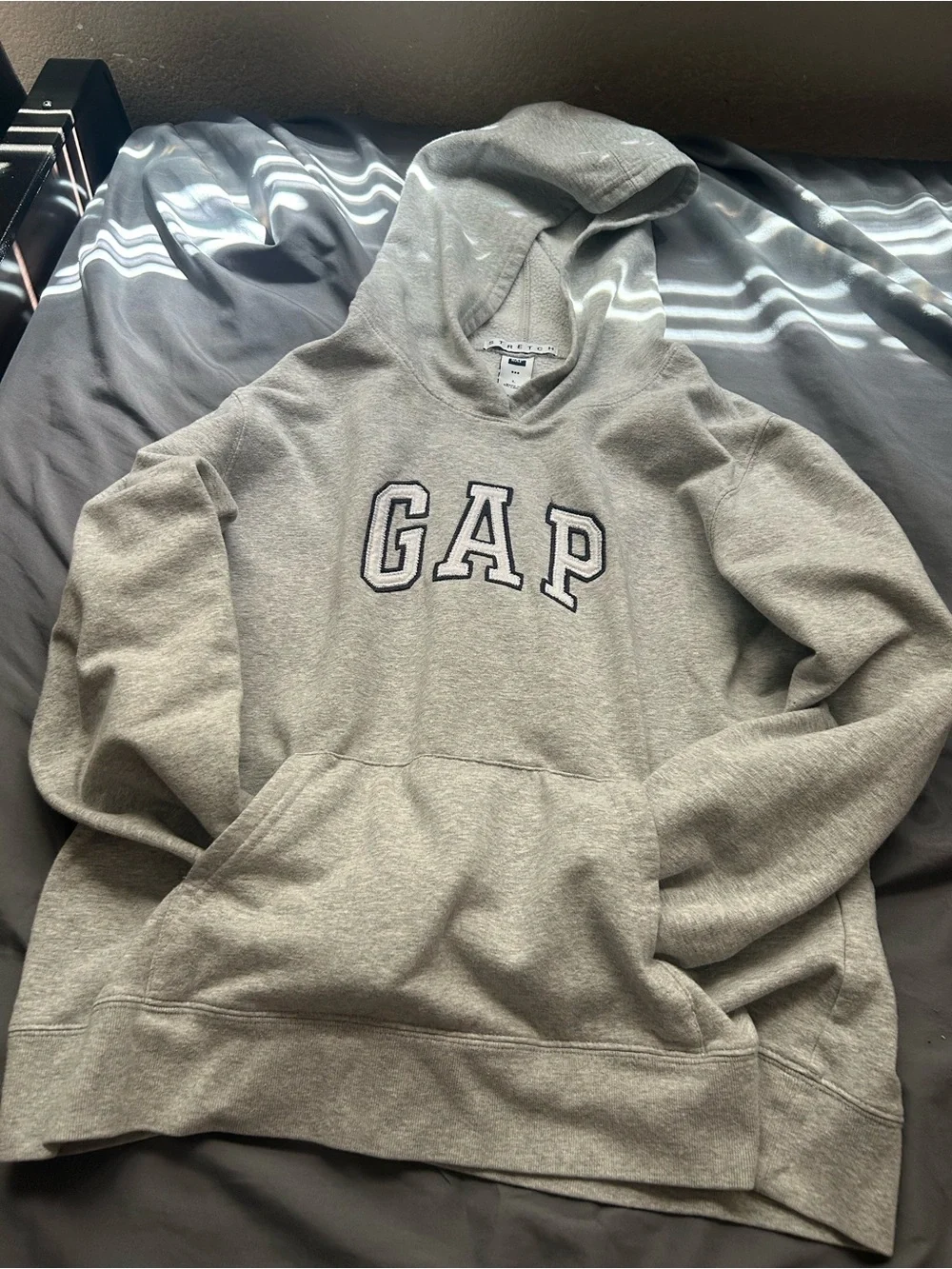 GAP Light Gray Pullover Hoodie with Navy Trim Logo